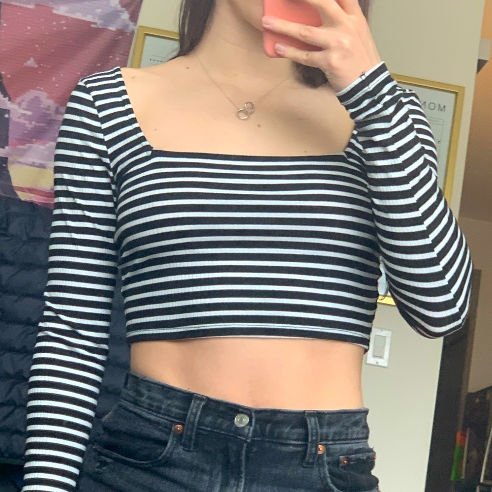ASOS Long Sleeve Striped Square Neck Crop Top